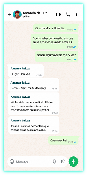 Depoimento de instrutora de Pilates sobre a VOLL+